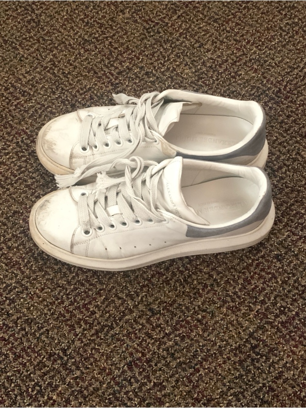 Alexander McQueen White Leather Sneakers with Blue Heel